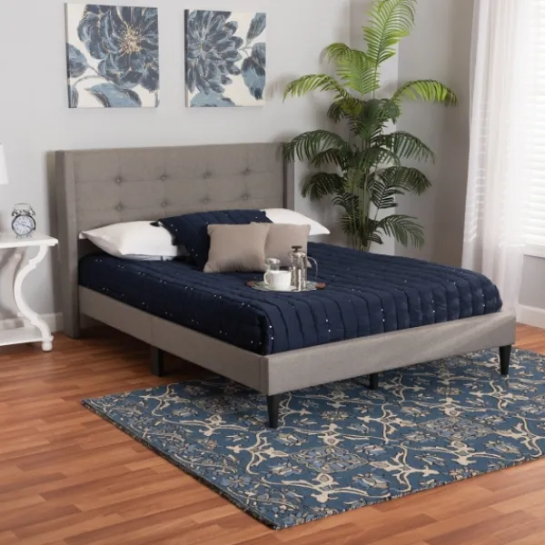 Beds & Headboards-Kirkland's Home Amala Button Tufted Queen Bed Frame Gray