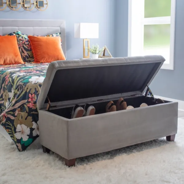 Entryway Furniture-Kirkland's Home Amelia Tufted Shoe Storage Ottoman Bench Gray