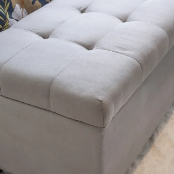 Entryway Furniture-Kirkland's Home Amelia Tufted Shoe Storage Ottoman Bench Gray