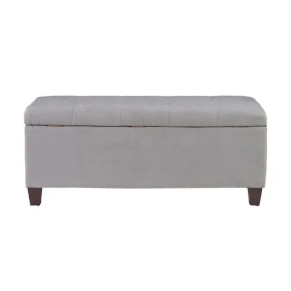 Entryway Furniture-Kirkland's Home Amelia Tufted Shoe Storage Ottoman Bench Gray