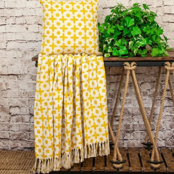 Blankets & Throws-Kirkland's Home And Beige Patterned Fringe Throw Yellow