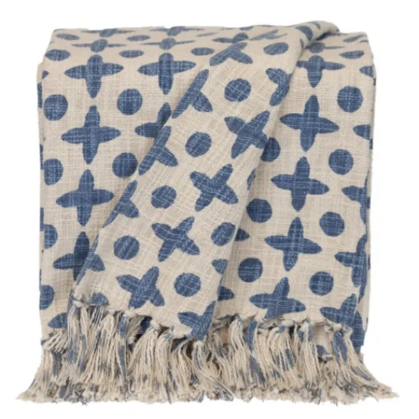 Blankets & Throws-Kirkland's Home And Beige Patterned Fringe Throw Blue