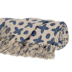 Blankets & Throws-Kirkland's Home And Beige Patterned Fringe Throw Blue