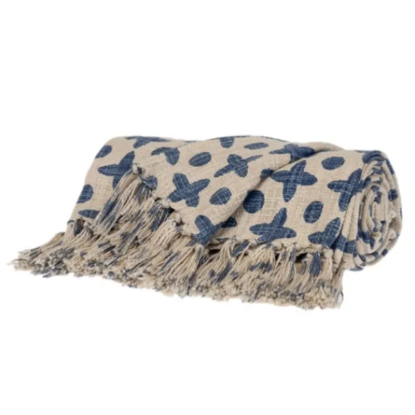 Blankets & Throws-Kirkland's Home And Beige Patterned Fringe Throw Blue