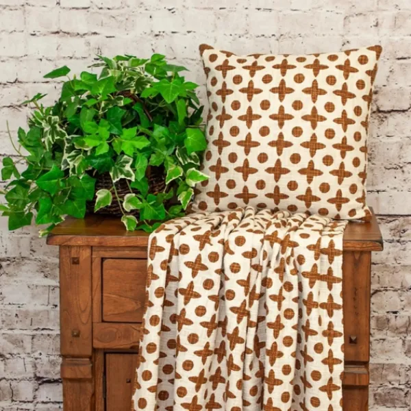 Blankets & Throws-Kirkland's Home And Beige Patterned Fringe Throw Brown