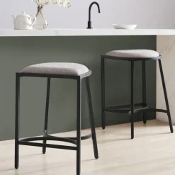 Bar Stools & Counter Height Stools-Kirkland's Home And Black Metal Counter Stools, Set Of 2 Gray