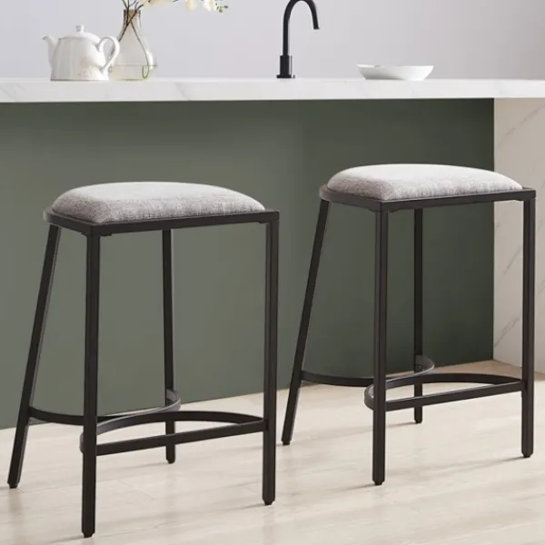 Bar Stools & Counter Height Stools-Kirkland's Home And Black Metal Counter Stools, Set Of 2 Gray
