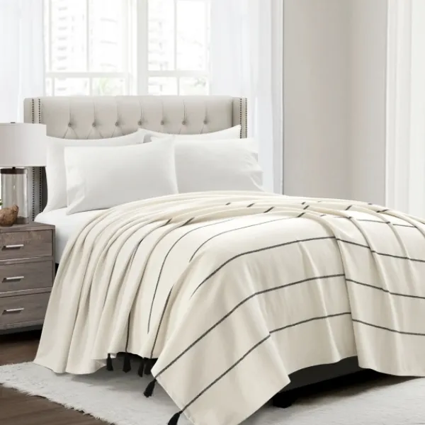 Bedspreads & Coverlets-Kirkland's Home And Black Striped King Coverlet Ivory