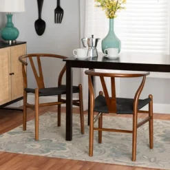 Dining Chairs-Kirkland's Home And Black Wishbone Dining Chairs, Set Of 2 Brown
