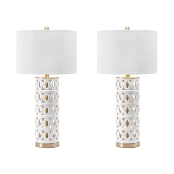 Table Lamps-Kirkland's Home And Gold Cut-Out Ovals Table Lamp White