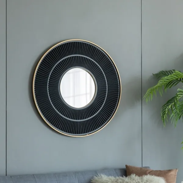 Decorative Mirrors-Kirkland's Home And Gold Double Ribbed Wall Mirror Black