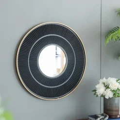 Decorative Mirrors-Kirkland's Home And Gold Double Ribbed Wall Mirror Black