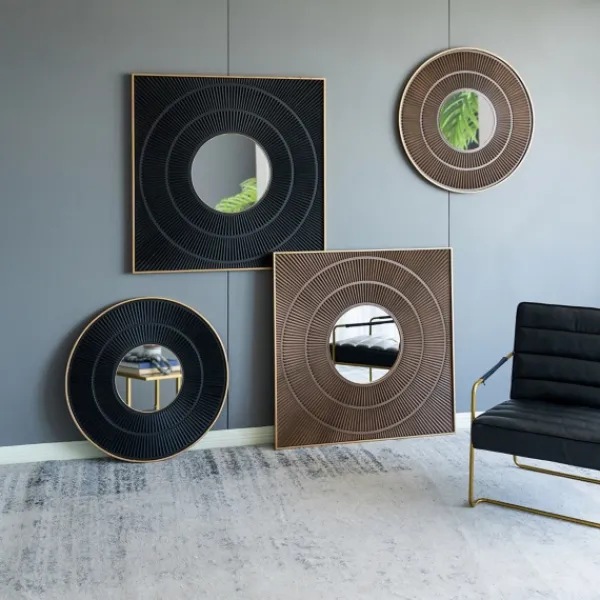 Decorative Mirrors-Kirkland's Home And Gold Double Ribbed Wall Mirror Black