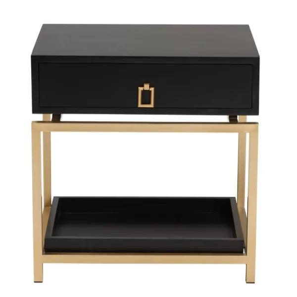 Nightstands-Kirkland's Home And Gold 1-Drawer Nightstand Black