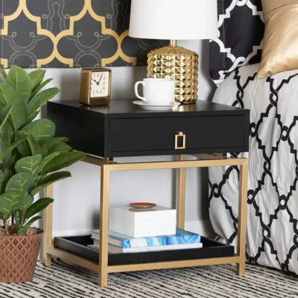 Nightstands-Kirkland's Home And Gold 1-Drawer Nightstand Black