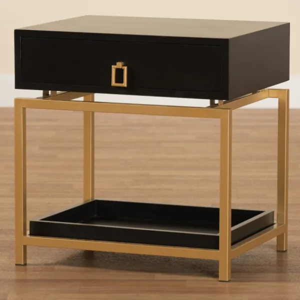 Nightstands-Kirkland's Home And Gold 1-Drawer Nightstand Black