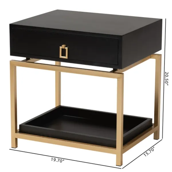 Nightstands-Kirkland's Home And Gold 1-Drawer Nightstand Black