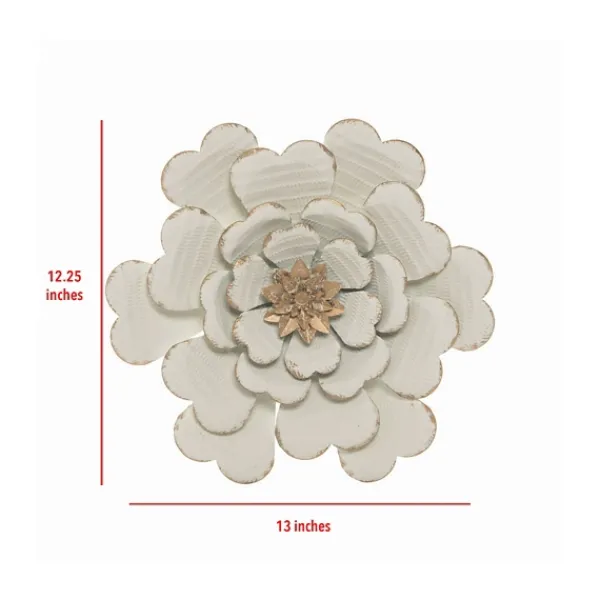 Wall Plaques-Kirkland's Home And Gold Metal Flower Large Wall Plaque White