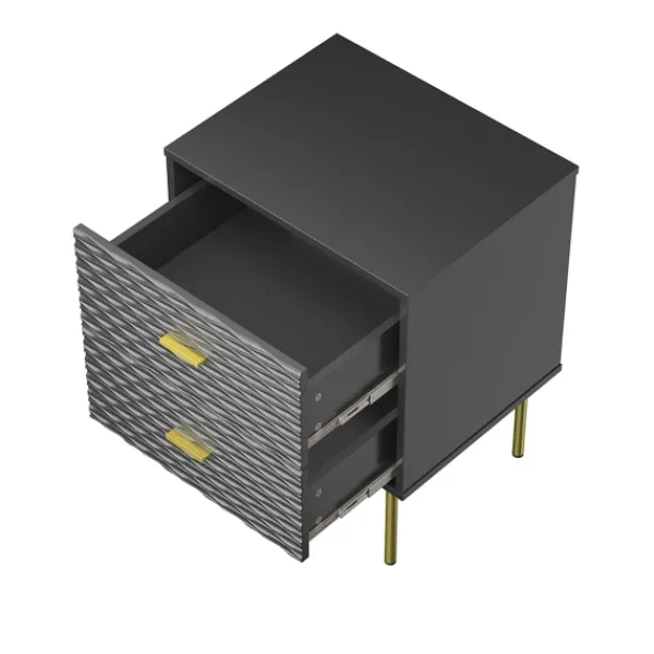 Nightstands-Kirkland's Home And Gold Wave Nightstand Black