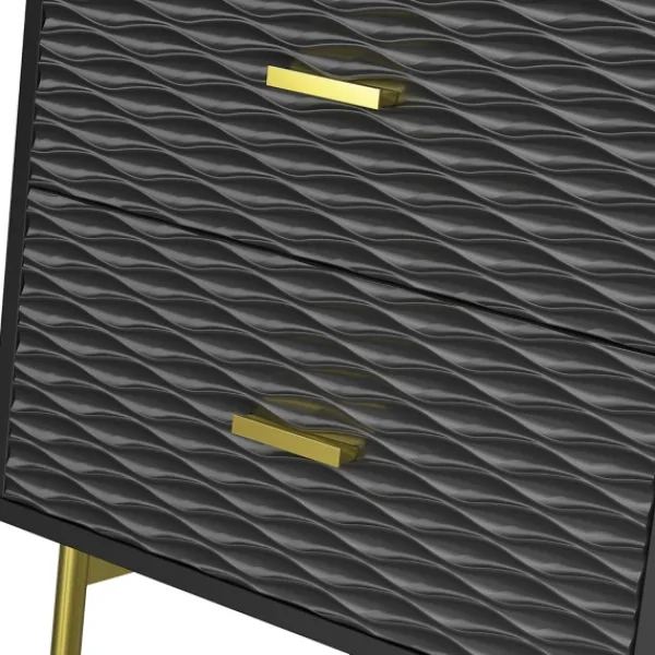 Nightstands-Kirkland's Home And Gold Wave Nightstand Black