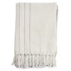 Blankets & Throws-Kirkland's Home And Gray Striped And Fringe Throw Blanket White