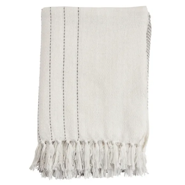 Blankets & Throws-Kirkland's Home And Gray Striped And Fringe Throw Blanket White