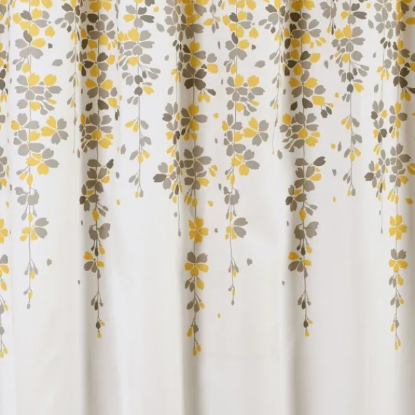 Shower Curtains-Kirkland's Home And Gray Weeping Flower Shower Curtain Yellow
