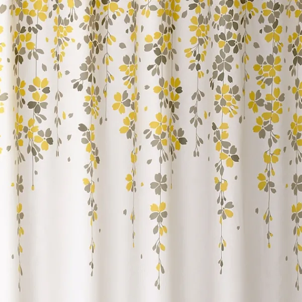 Shower Curtains-Kirkland's Home And Gray Weeping Flower Shower Curtain Yellow