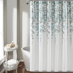 Shower Curtains-Kirkland's Home And Gray Weeping Flower Shower Curtain Blue