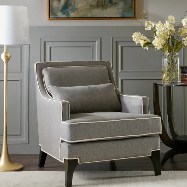Accent Chairs-Kirkland's Home And Ivory Trim Upholstered Armchair Gray