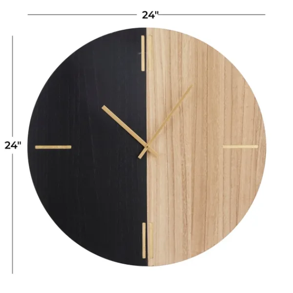 Clocks-Kirkland's Home And Natural 2-Tone Wood Wall Clock Black