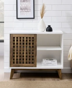 Console Tables-Kirkland's Home And Oak Sliding Slat Door Console Table White