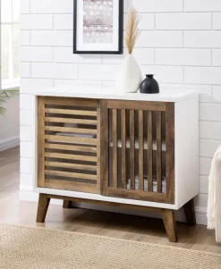 Console Tables-Kirkland's Home And Oak Sliding Slat Door Console Table White