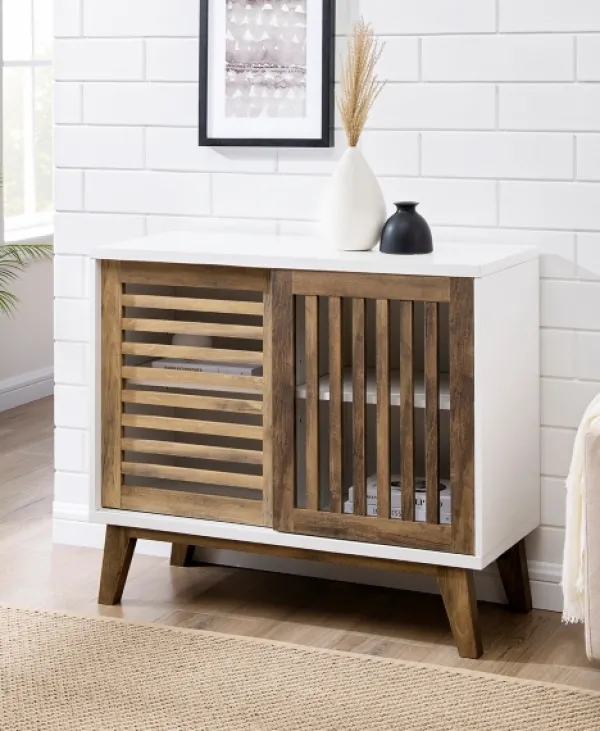 Console Tables-Kirkland's Home And Oak Sliding Slat Door Console Table White
