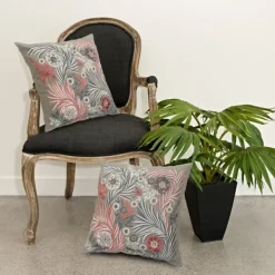 Pillows-Kirkland's Home And Pink Feather Garden Cotton Pillow Gray