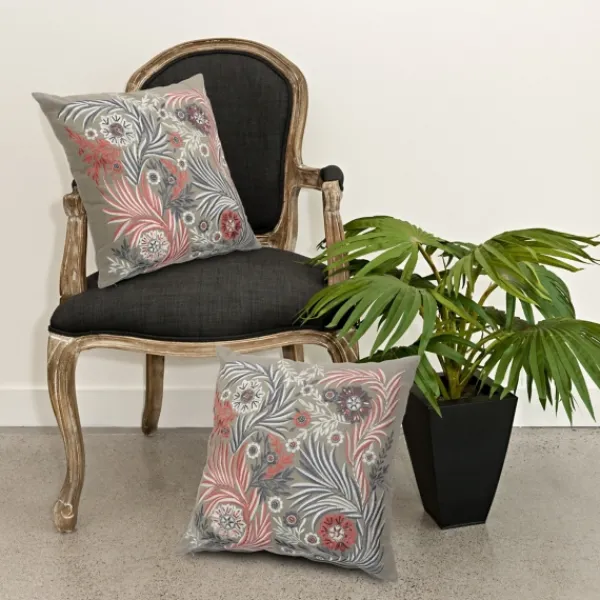 Pillows-Kirkland's Home And Pink Feather Garden Cotton Pillow Gray