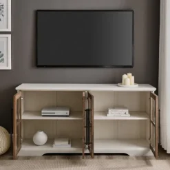 Tv Stands & Media Consoles-Kirkland's Home And Rustic Oak Glass Door Tv Stand White