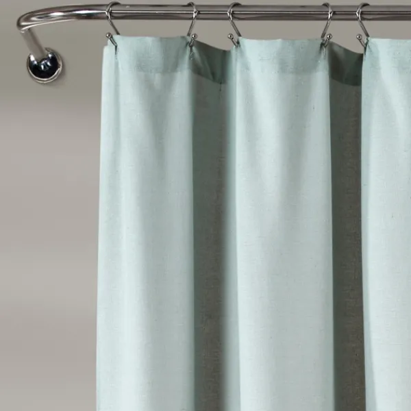 Shower Curtains-Kirkland's Home And White Button Accent Linen Shower Curtain Blue
