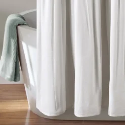 Shower Curtains-Kirkland's Home And White Button Accent Linen Shower Curtain Blue