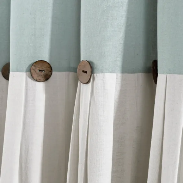 Shower Curtains-Kirkland's Home And White Button Accent Linen Shower Curtain Blue