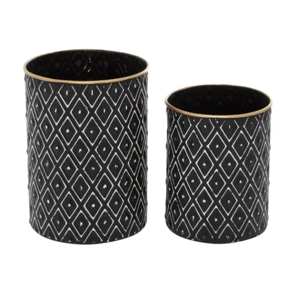 Decorative Bowls & Jars-Kirkland's Home And White Embossed Diamond Jars, Set Of 2 Black