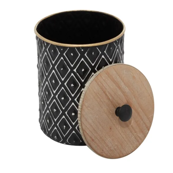 Decorative Bowls & Jars-Kirkland's Home And White Embossed Diamond Jars, Set Of 2 Black
