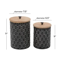 Decorative Bowls & Jars-Kirkland's Home And White Embossed Diamond Jars, Set Of 2 Black