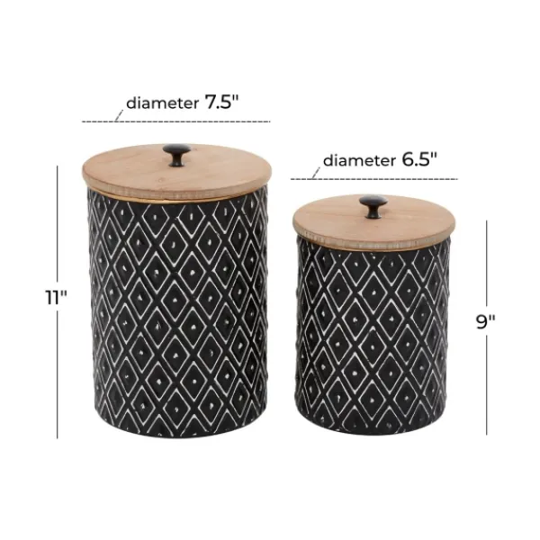 Decorative Bowls & Jars-Kirkland's Home And White Embossed Diamond Jars, Set Of 2 Black