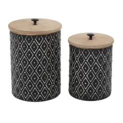 Decorative Bowls & Jars-Kirkland's Home And White Embossed Diamond Jars, Set Of 2 Black