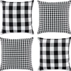 Pillows-Kirkland's Home And White Gingham Pillow Covers, Set Of 4 Black
