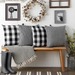 Pillows-Kirkland's Home And White Gingham Pillow Covers, Set Of 4 Black