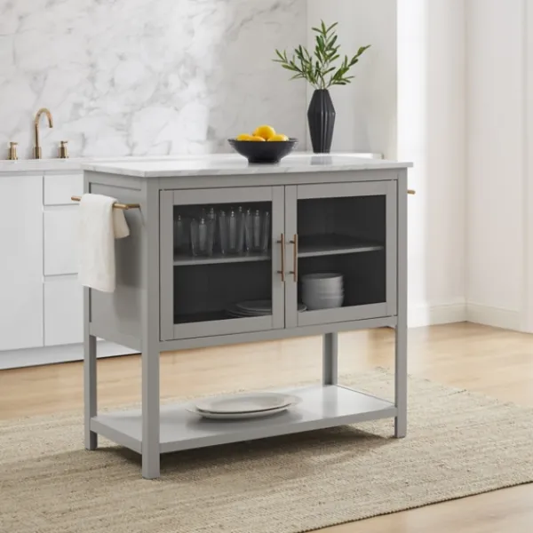 Kitchen Islands & Bar Carts-Kirkland's Home And White Marble Top Kitchen Island Gray