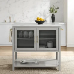 Kitchen Islands & Bar Carts-Kirkland's Home And White Marble Top Kitchen Island Gray