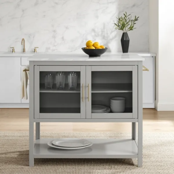 Kitchen Islands & Bar Carts-Kirkland's Home And White Marble Top Kitchen Island Gray